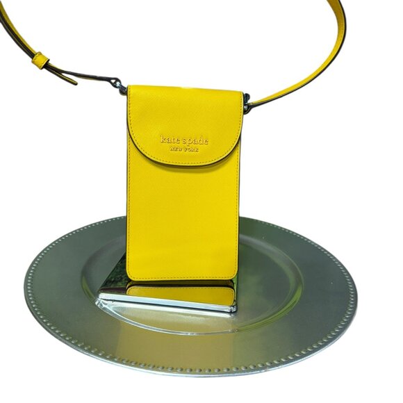 EUC Kate Spade Cameron Saffiano Leather NS Flap Phone Crossbody -YELLOW - Picture 1 of 12